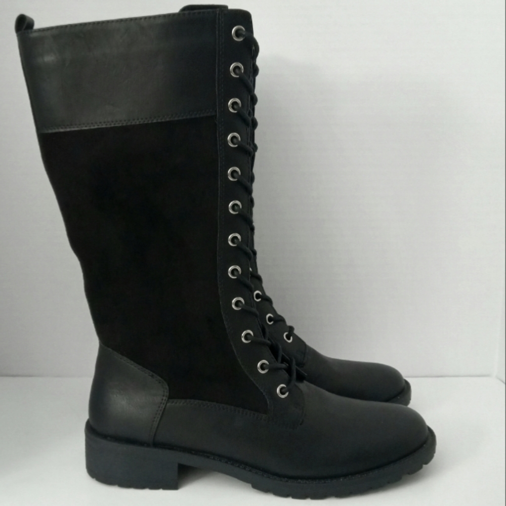 G.C. SHOES  Hanker Black Combat Boots Faux Leather Women's Size 9